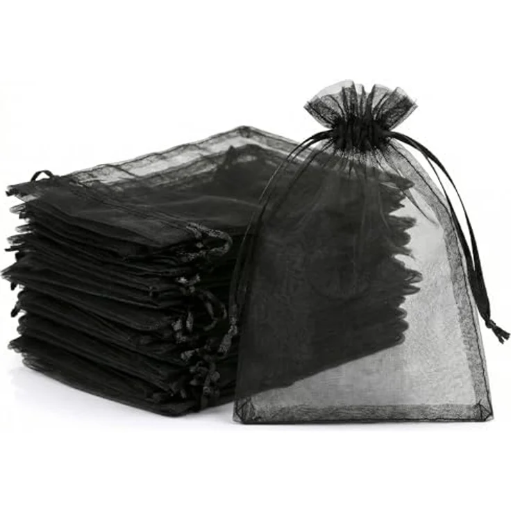 Naler Organzasäckchen Schwarz, 120 Stück, 10 x 15 cm, wiederverwendbare Organza Geschenktüten für Schmuck und Süßigkeiten – Bild 1