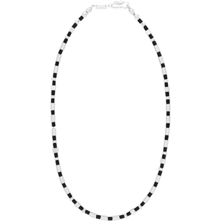 s.Oliver Herren-Halskette, Kette mit Holz- und Edelstahl-Beads, Silber/Schwarz, 50 cm – Bild 2