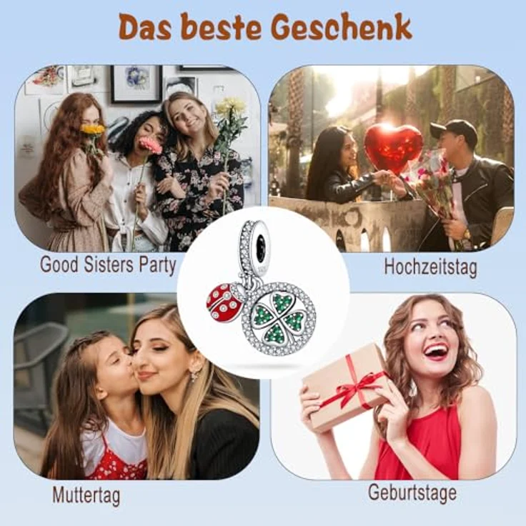 HappyStar Charms Anhänger Silber 925, roter Beads Charm Anhänger mit Zirkonen, kompatibel mit europäischen Armbändern und Halsketten für Frauen, inklusive kostenloser Abstandsperle und Geschenktasche – Bild 5
