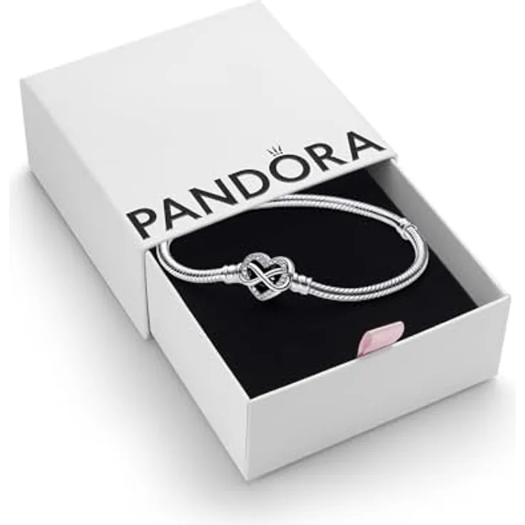 PANDORA Moments Armband, Sterling-Silber mit Funkelndem Unendlichkeits-Herzverschluss und Zirkonia Steinen, 18cm, kompatibel mit Moments Kollektion, 592645C01-18
