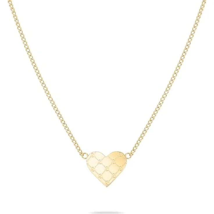 Tamaris Halskette TJ-0526-N-45, Herzkette mit Logomania Prägung, Edelstahl IP Gold, 45 cm