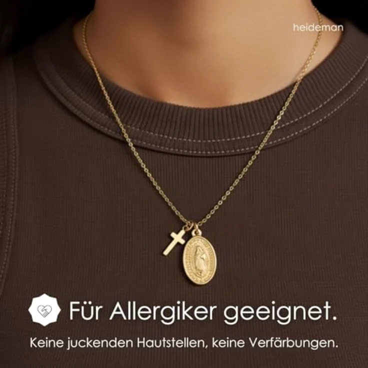 Heideman Halskette Alterum Damen, gold/silber/rosegold Edelstahl mit Madonna und Kreuz Anhänger, 45 cm lang mit Verlängerungskettchen, nickelfrei und hypoallergen – Bild 2