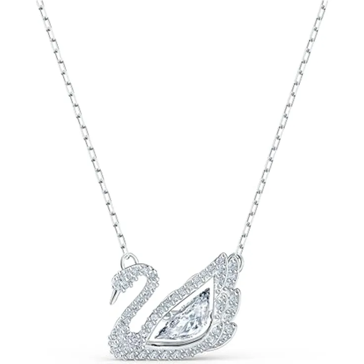 Swarovski Swan Halskette, Schwan, Weiss, Rhodiniert mit funkelnden Elementen und tanzendem Zentrum