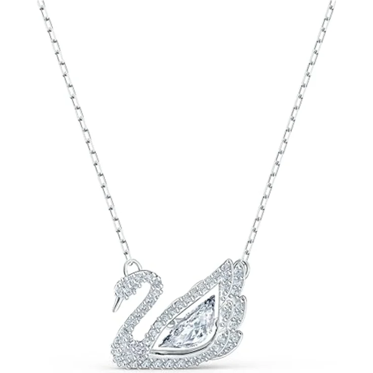 Swarovski Swan Halskette, Schwan, Weiss, Rhodiniert mit funkelnden Elementen und tanzendem Zentrum – Bild 1