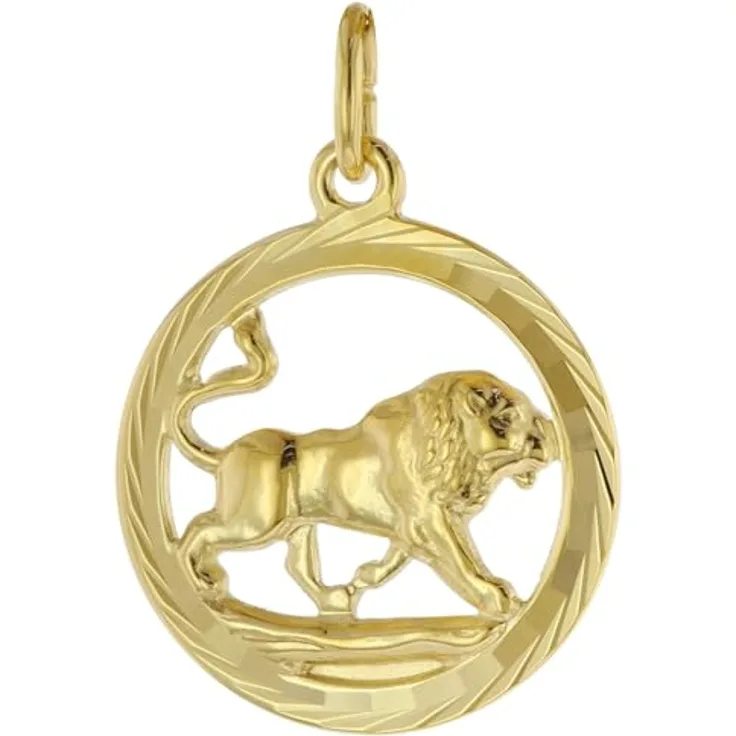 trendor Löwe 333 Gold Anhänger Ø 16 mm, modischer Tierkreiszeichen Anhänger aus Echtgold für Damen und Herren, elegante Geschenkidee