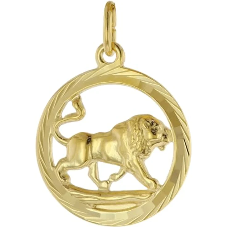 trendor Löwe 333 Gold Anhänger Ø 16 mm, modischer Tierkreiszeichen Anhänger aus Echtgold für Damen und Herren, elegante Geschenkidee – Bild 1