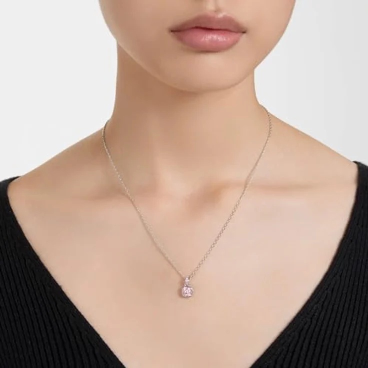 Swarovski Birthstone Anhänger Juni, Rosafarbene und Rhodinierte Damenhalskette mit Kristallen im Kissenschliff – Bild 5