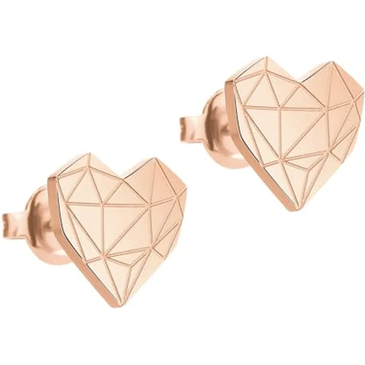 LIEBESKIND BERLIN Herzohrstecker, Damen-Ohrstecker aus rosévergoldetem Edelstahl, 11 mm mit Steckverschluss