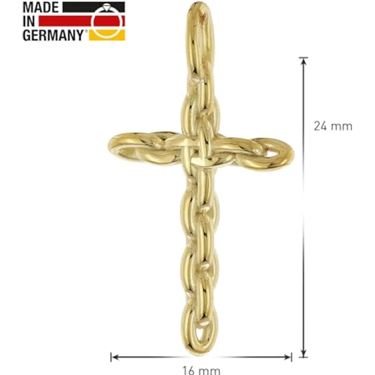 trendor Kreuz-Anhänger Gold 333/8K, elegantes Ankerkette-Design, 24 x 16 mm, Unisex Schmuckstück mit Mikrofaser-Pflegetuch und Geschenkpackung – Bild 3