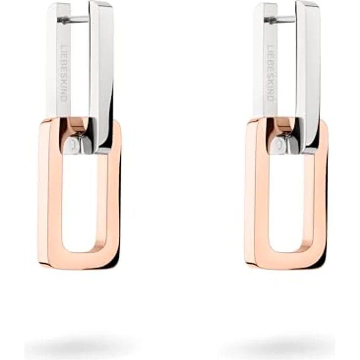 LIEBESKIND Berlin Damen Ohrringe, Edelstahl Bicolor IP Roségold, 3 cm Schanierverschluss, modernes Design mit Link-Chain Details – Bild 1