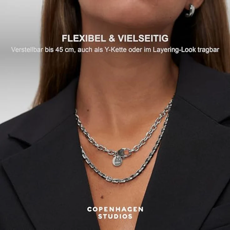 Copenhagen STUDIOS Basic Chunky Necklace, gold, Halskette aus poliertem Edelstahl mit 14K Vergoldung, verstellbar bis 45 cm, wasserfest & hautfreundlich – Bild 4