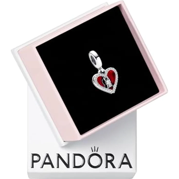 PANDORA Moments Rotes Herz & Schlüsselloch Doppelter Charm-Anhänger, Sterling Silber mit Zirkonia, kompatibel mit Moments Armbändern, 793119C01 – Bild 1