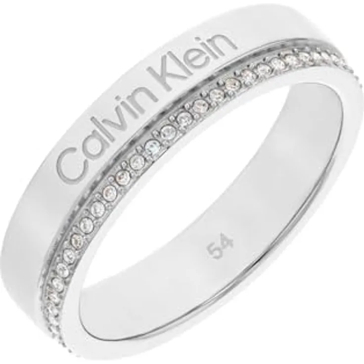 Calvin Klein Ring für Damen MINIMAL LINEAR, Eleganter Edelstahlring mit Kristallen, Größe 52, Dicke 1,8 mm