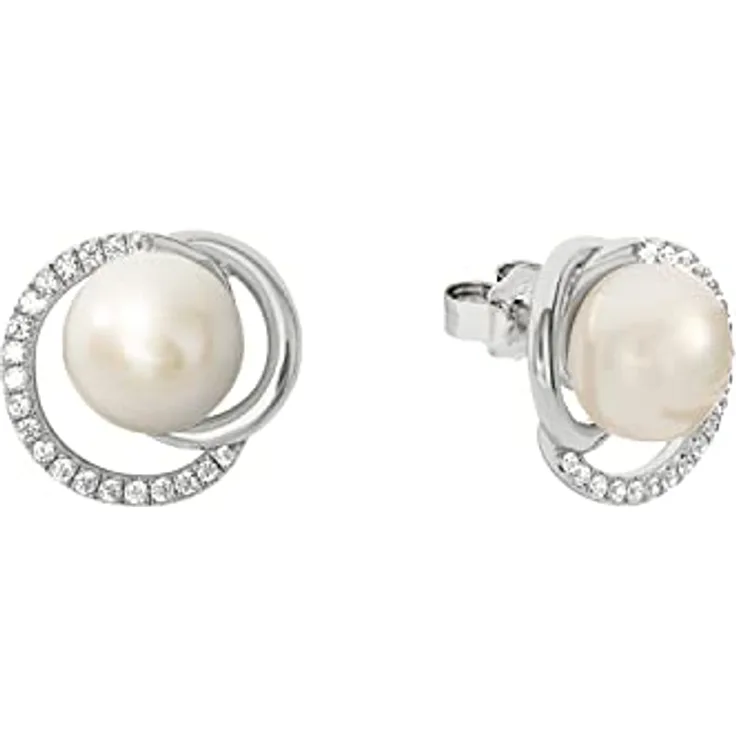 JOOP! Damen Ohrringe, 925 Sterling Silber mit Süßwasserzuchtperle und Zirkonia, 12 mm, Geschenk Box