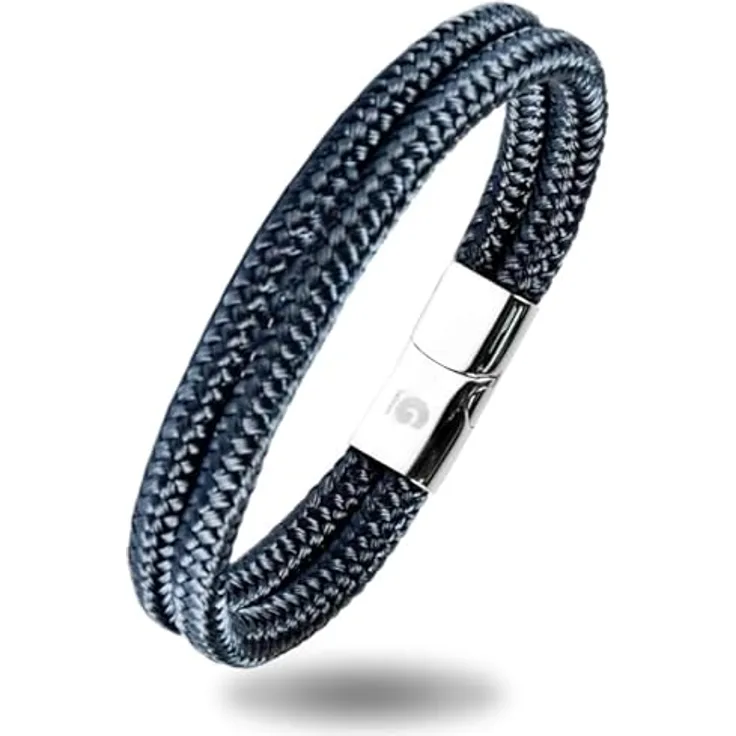 Galeara Noa Premio, Segeltau Armband Geflochten mit Magnetverschluss, Dunkelblau - Silber, 225 mm