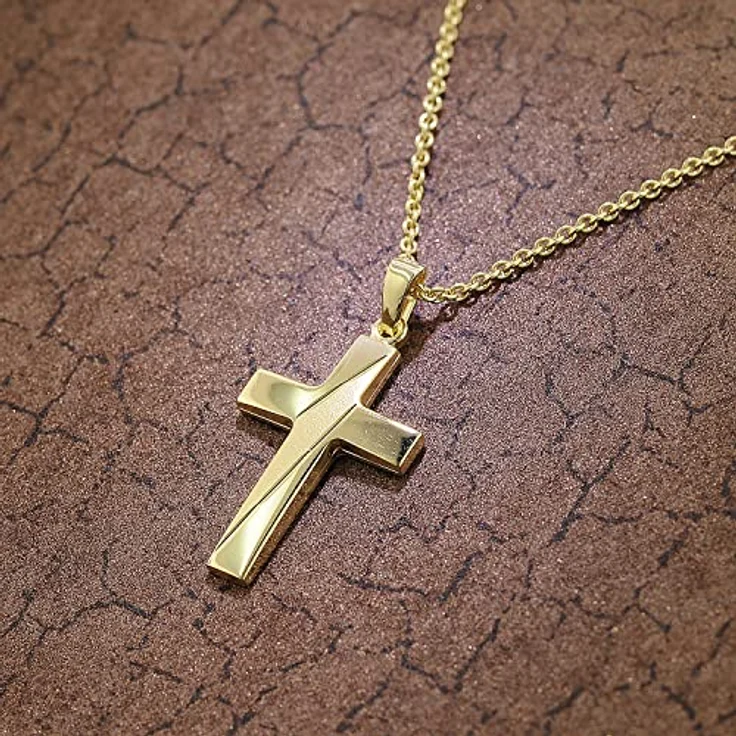 trendor Halskette mit Kreuz-Anhänger für Herren, goldplattiertes Silber, 50 cm, diamantierte Ausführung – Bild 3