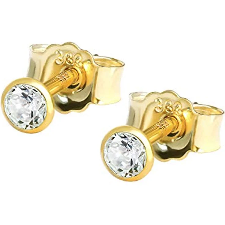 NKlaus Ohrstecker Gold 333, Zirkonia Weiß, klein 2,5 mm, 1 Paar – Bild 1