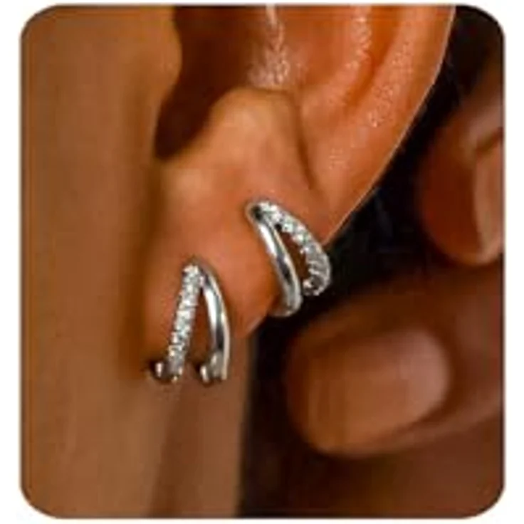 MUMREUES Huggie Creolen Ohrringe Damen, Silber Weißgold mit Zirkonia, hypoallergen, wasserfest, minimalistisches Design – Bild 1