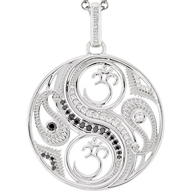 Engelsrufer Balance Anhänger, rhodiniertes 925er-Sterlingsilber mit 21 weißen & 21 schwarzen Zirkonia, Größe 33 mm