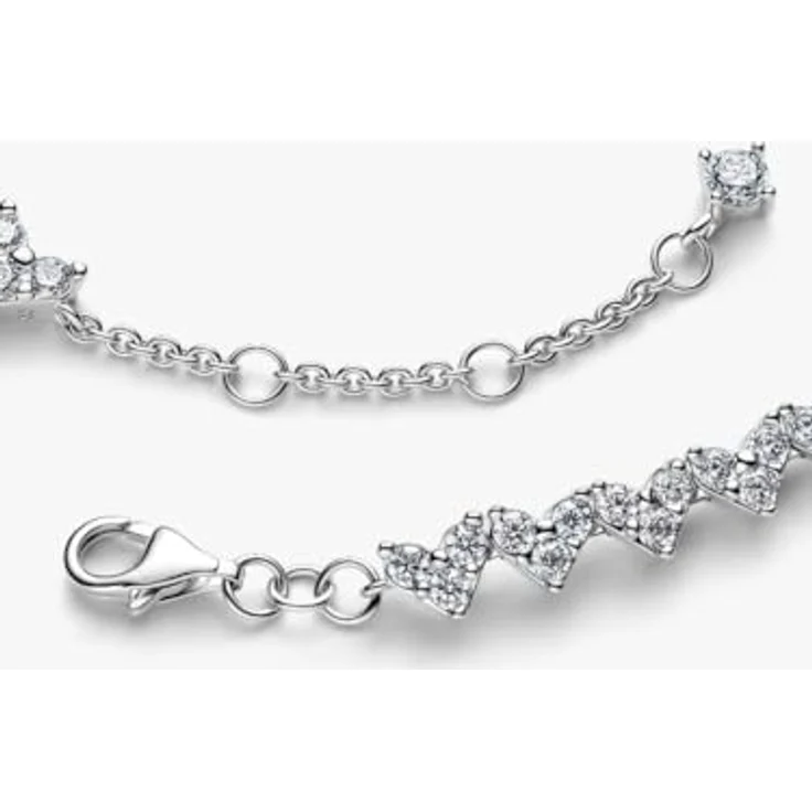 PANDORA Timeless Drei Steine Herz Armband aus Sterling Silber mit Zirkonia, Größe: 16cm, handgefertigt – Bild 2