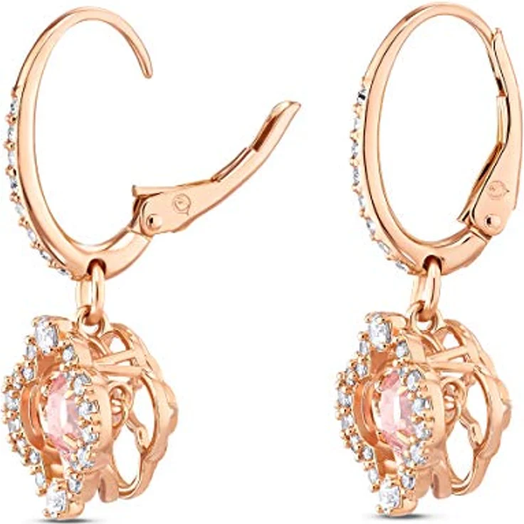 Swarovski Una Ohrringe, Glücksklee, Rosa, mit Roségold-Legierung und Kristallpavé – Bild 3
