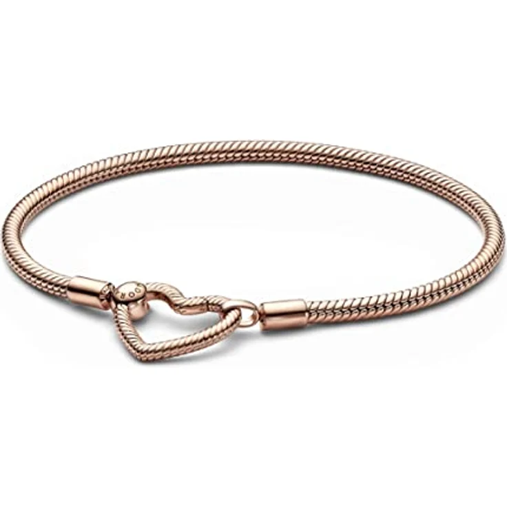PANDORA Moments Herzverschluss Schlangen-Gliederarmband, 14 Karat rosévergoldet, 23 cm, kompatibel mit Charm-Anhängern – Bild 1