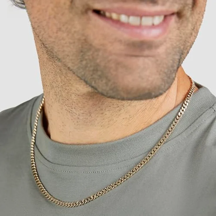 s.Oliver Herren Necklace, Halskette aus mattiertem Edelstahl in IP Gold, Panzerkette 50 cm, wasserfest & hautfreundlich – Bild 3