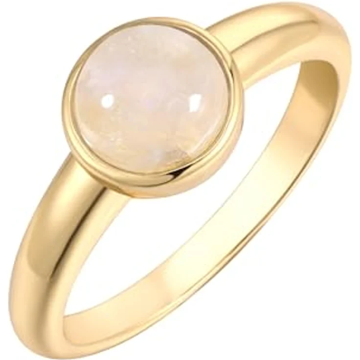 Rafaela Donata Damen Ring 925/- Sterling Silber gelbvergoldet 14 Karat mit weißen Mondstein Solitärring, 3,1 mm breit – Bild 2