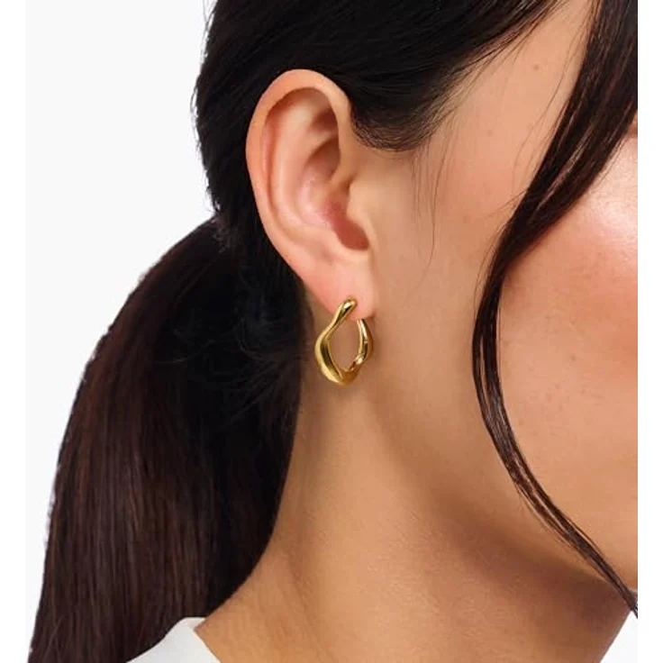 THOMAS SABO Paar Creolen Natural Beauty, kleine vergoldete Silber 925 Creolen in Gelbgold, circa 23 mm – Bild 2