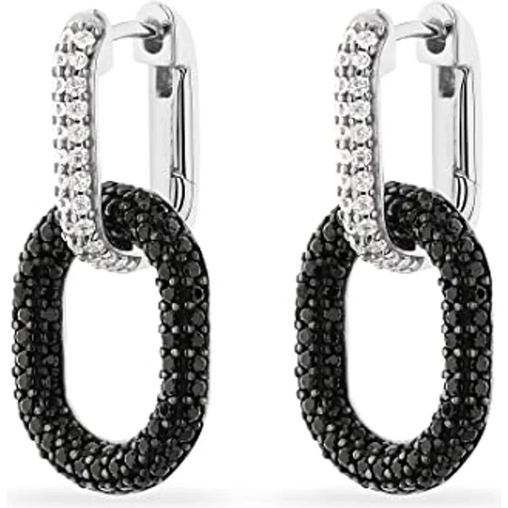 JETTE Damen-Creolen 925er Silber mit 48 Zirkonia, 2,5 cm Länge, elegant verpackt