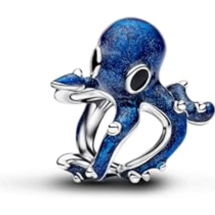 PANDORA Moments Blauer Oktopus Charm, Sterling-Silber mit Mitternachtsblauer Emaille und Perlendetails, Kompatibel mit Moments, 794706C01 – Bild 1