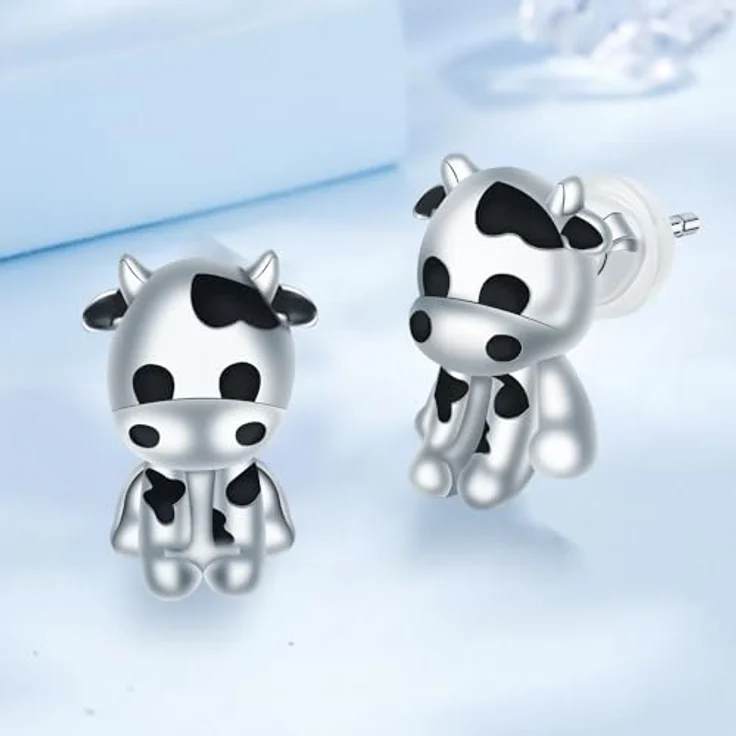 Arrebol Kuh Ohrringe Damen, 925 Sterling Silber Ohrstecker in Tierdesign, hypoallergen, 8mm x 12.5mm, ideales Weihnachtsgeschenk – Bild 3
