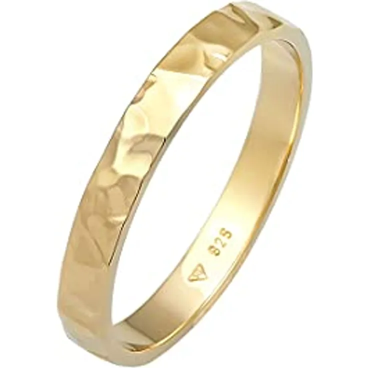 Elli Damenring Band Basic Fein Gehämmert, 925 Sterling Silber, handgefertigt, anlaufgeschützt
