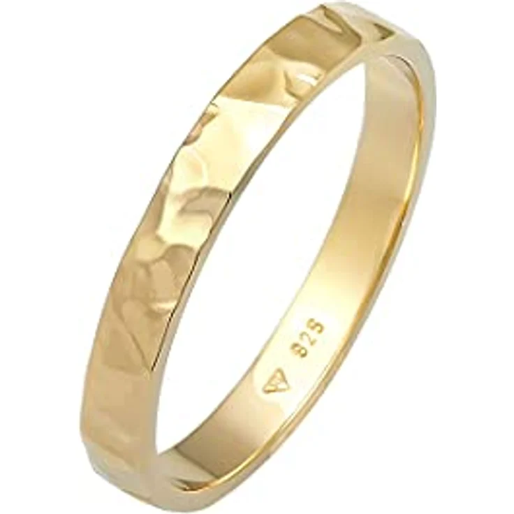 Elli Damenring Band Basic Fein Gehämmert, 925 Sterling Silber, handgefertigt, anlaufgeschützt – Bild 1