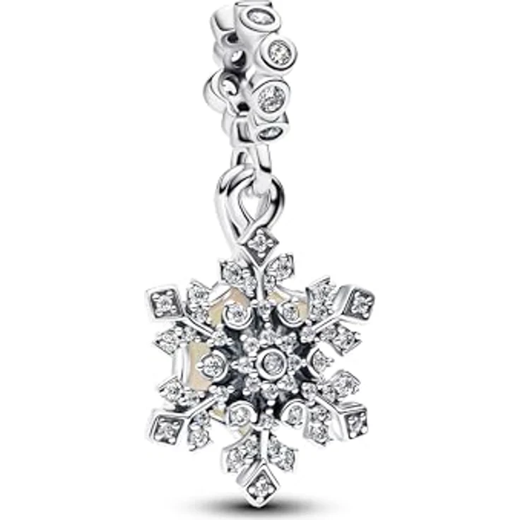 PANDORA Moments Schillernde Schneeflocke Doppelter Charm-Anhänger, Sterling-Silber mit Zirkonia und Opal, kompatibel mit ME und Moments, 794142C01 – Bild 1