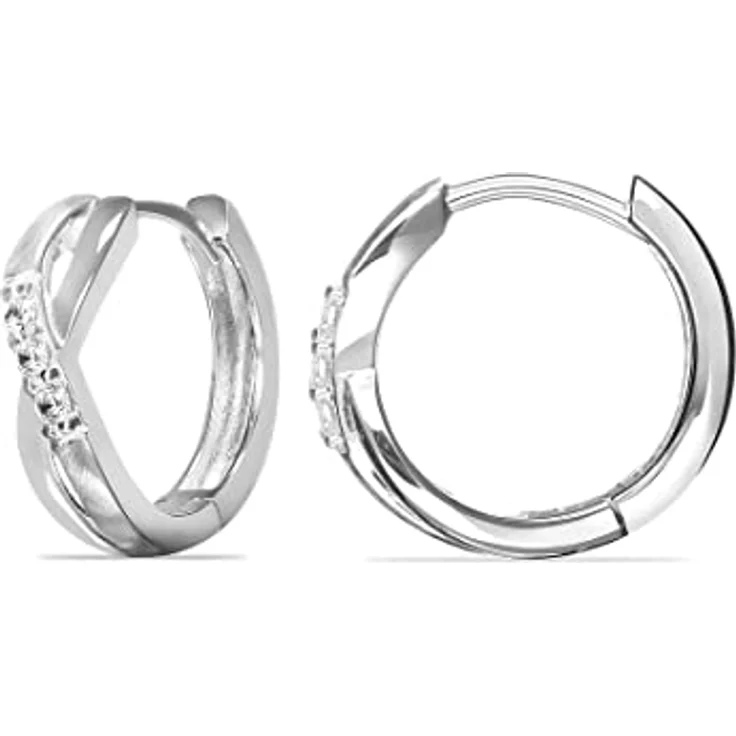 FAVS Damen-Creolen 925er Silber mit 6 Zirkonia, klassisches Design, Durchmesser 14 mm – Bild 2