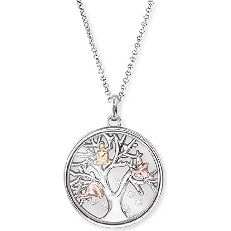 Engelsrufer Damen-Halskette Lebensbaum-Anhänger aus Sterling-Silber mit Zirkonia, Tricolor, Länge 42 + 4 + 4cm, ERN-FLYTREE-ZI-TRI