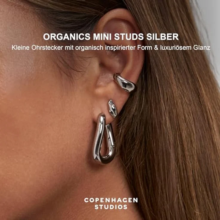 COPENHAGEN STUDIOS Organics Mini Studs, Damen-Ohrstecker aus poliertem Edelstahl, gold, wasserfest & hautfreundlich, organisches Design – Bild 2