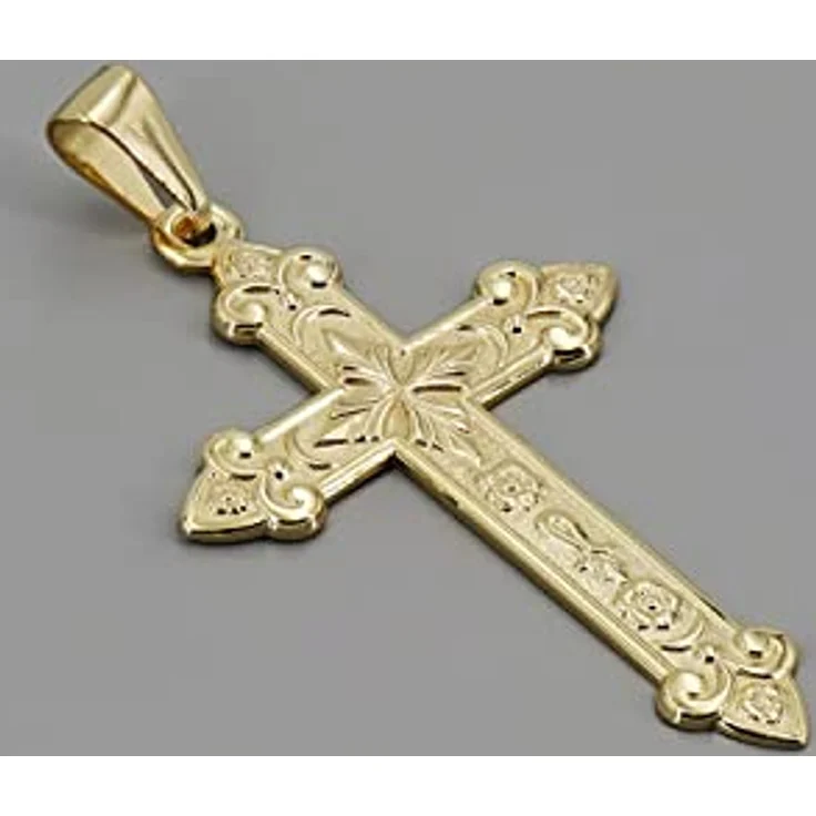 trendor Kreuz-Anhänger Gold 585 (14 Karat) 40 x 27 mm, eleganter Halsschmuck für Herren, Geschenkidee aus Echtgold, polierte Oberfläche, dekorierte Gestaltung, Artikelnummer 51998 – Bild 3