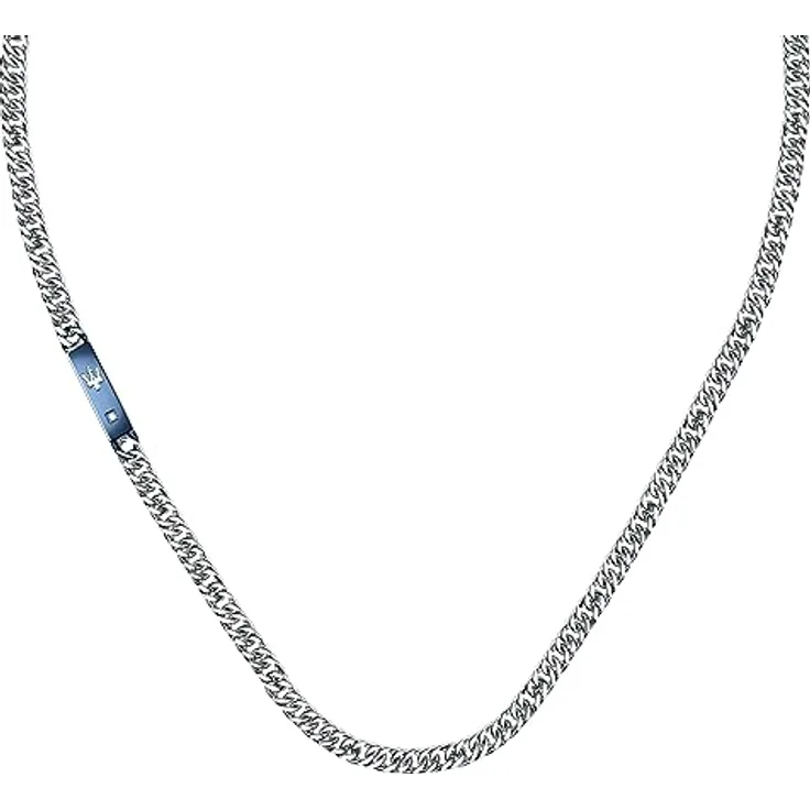 Maserati Herren Halskette JEWELS Kollektion, Edelstahl mit Diamanten, Blau PVD, 50cm, Karabinerverschluss