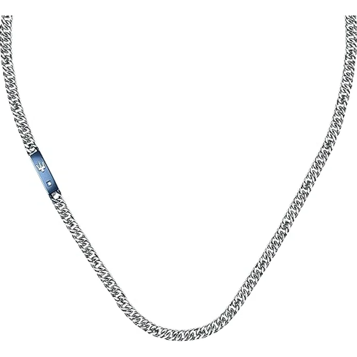 Maserati Herren Halskette JEWELS Kollektion, Edelstahl mit Diamanten, Blau PVD, 50cm, Karabinerverschluss – Bild 1