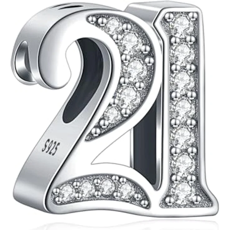 Amuefer Number 21 Charms, 925 Sterling Silber Anhänger mit 5A Zirkonia für Armbänder und Halsketten, ideales Geschenk für Frauen – Bild 1