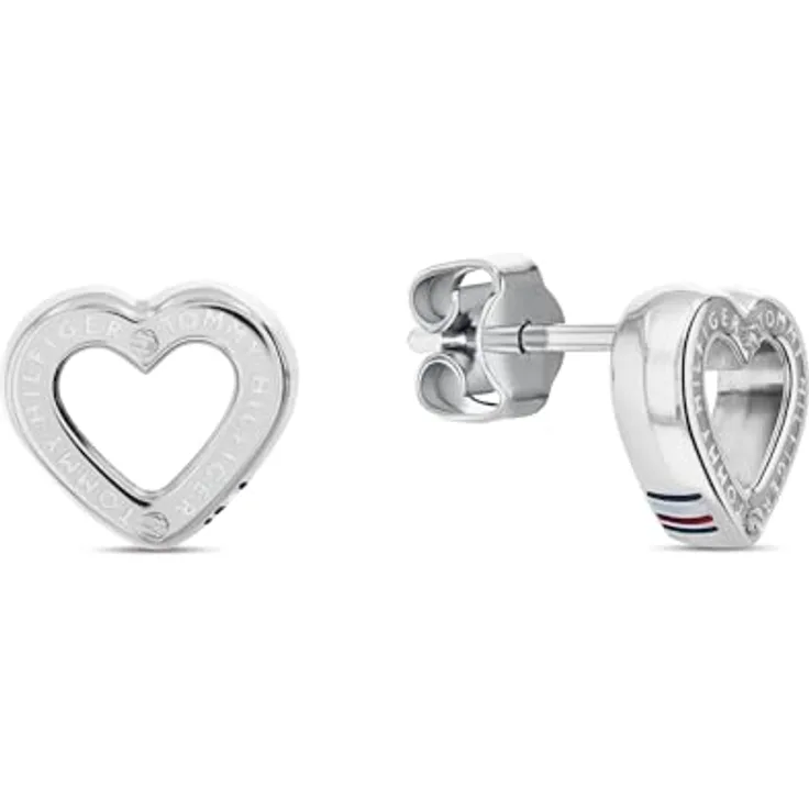 Tommy Hilfiger Jewelry Steckerohrringe Damen, Edelstahl Herzform mit Emaille-Details, 8,5 mm, sicherer Schmetterlingsverschluss, elegantes Design - 2780971