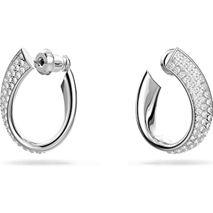 Swarovski Exist Kreolen, Rhodinierte Ohrringe mit klaren Pavé-Kristallen und einzigartigem Design – Bild 2