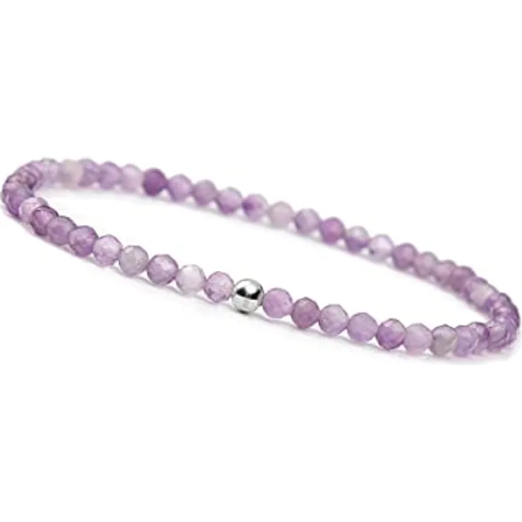 GD GOOD.designs Amethyst Armband Damen mit facettierten 4mm Edelstein Perlen und 925 Silber Perle | Elastisches Naturstein Armband für Handgelenke 15-19 cm | Inkl. Geschenkbeutel