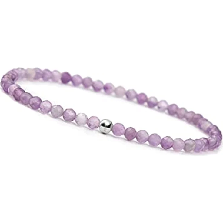 GD GOOD.designs Amethyst Armband Damen mit facettierten 4mm Edelstein Perlen und 925 Silber Perle | Elastisches Naturstein Armband für Handgelenke 15-19 cm | Inkl. Geschenkbeutel – Bild 1