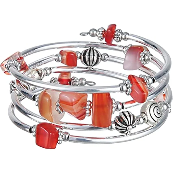 FULU AUTUMN Damen Boho Armband, Mehrschichtiges Wickelarmband aus Silber und Natursteinen, Geschenkbox, rot – Bild 1