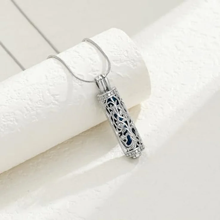 VCCWYQK Zylinder Kremation Schmuck Baum des Lebens Urne Asche Halskette für Frauen und Männer, Edelstahl mit 50,8 cm Kette und Personalisierungsservice – Bild 5