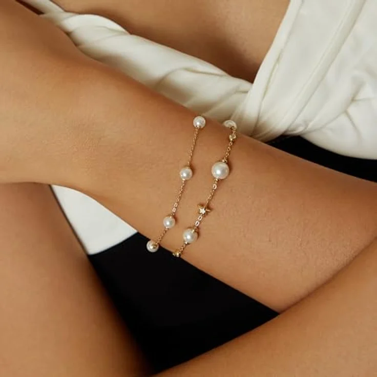 ANIA HAIE Damen Armband MISS DAINTY Gold Shell Pearl Station, 925 Sterling Silber 14k vergoldet, 5 Muschelperlen, 16,5 cm + 2 cm Verlängerung, inkl. Geschenkverpackung – Bild 2