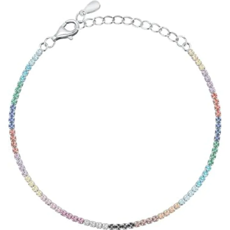 CHRIST Tennisarmband 89086345, mehrfarbiges Armband mit bunten Zirkonia, 925er Silber Fassung und Karabinerhakenverschluss